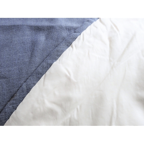 264 - Three bedspreads and a bed valance; A circular blue/grey linen bedspread, thermal lining, good condi... 