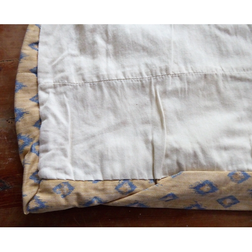 264 - Three bedspreads and a bed valance; A circular blue/grey linen bedspread, thermal lining, good condi... 