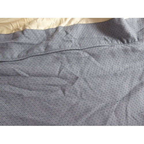 264 - Three bedspreads and a bed valance; A circular blue/grey linen bedspread, thermal lining, good condi... 