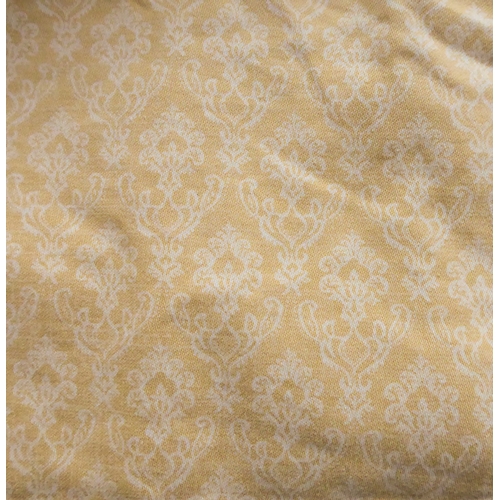 265 - Three bedspreads: A pair of gold heavy damask satin effect bedspreads with raised pattern, rounded c... 