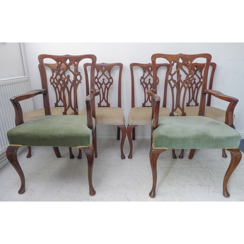 285 - A good set of six (4+2) late 19th/early 20th century Chippendale-style walnut dining chairs: each wi... 