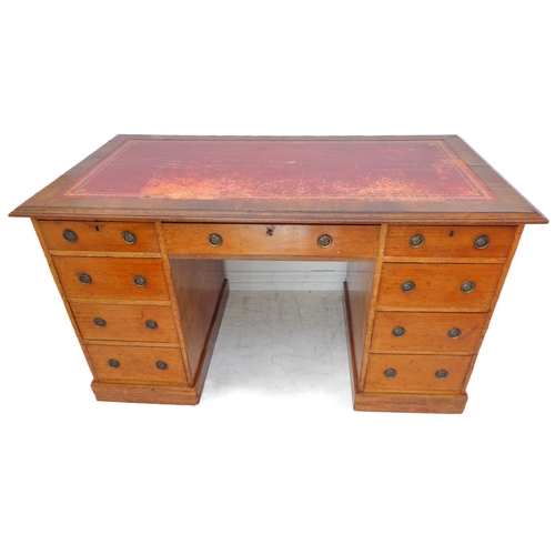 289 - A 19th mahogany one-piece pedestal desk: the gilt-tooled leather insert moulded top above an arrange... 