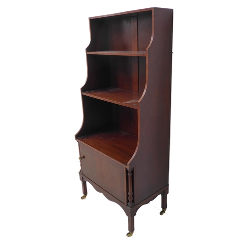 291 - A good early 20th century mahogany, crossbanded and rosewood-fronted waterfall-style bookcase: three... 