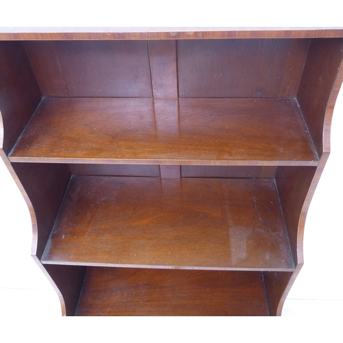 291 - A good early 20th century mahogany, crossbanded and rosewood-fronted waterfall-style bookcase: three... 