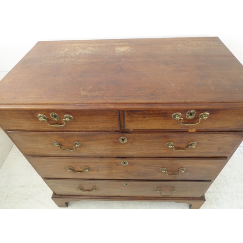 292 - A mid 18th century mahogany chest of pleasing proportions: the moulded top above two half-width and ... 