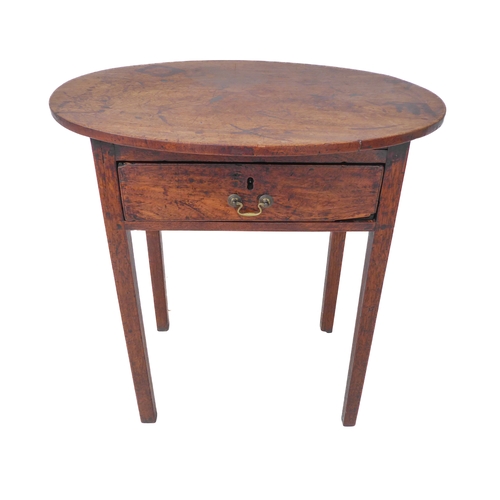 295 - A George III period oval-topped mahogany occasional table:  single full-width drawer retaining origi... 