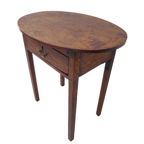 295 - A George III period oval-topped mahogany occasional table:  single full-width drawer retaining origi... 