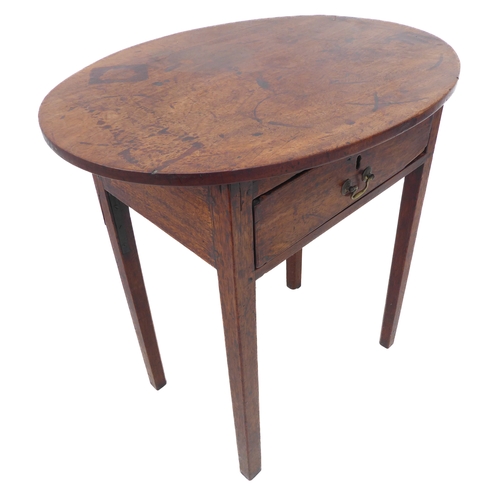 295 - A George III period oval-topped mahogany occasional table:  single full-width drawer retaining origi... 