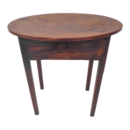 295 - A George III period oval-topped mahogany occasional table:  single full-width drawer retaining origi... 