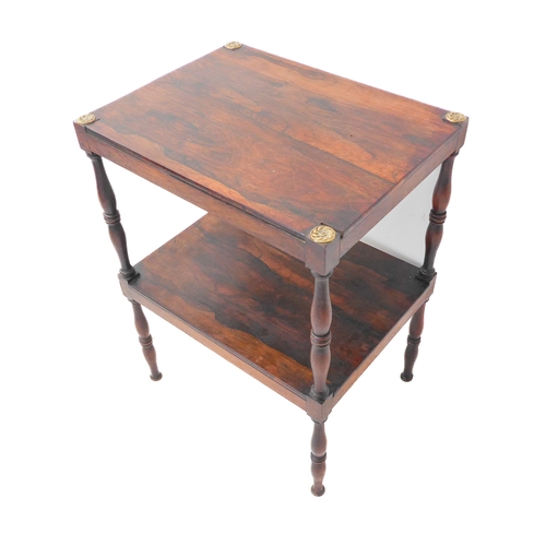 303 - An early 19th century rosewood occasional table; two tiers and on turned legs (50cm wide x 38.5cm de... 