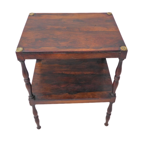 303 - An early 19th century rosewood occasional table; two tiers and on turned legs (50cm wide x 38.5cm de... 