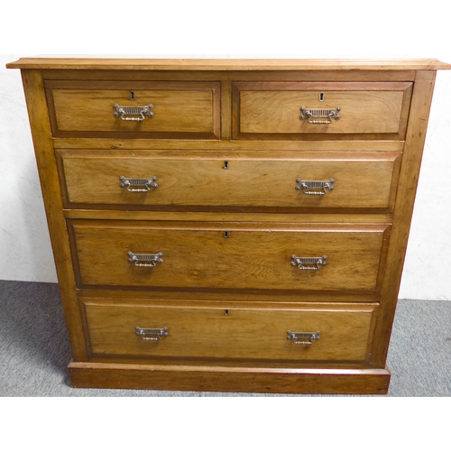 307 - A late 19th century walnut chest of small proportions and very good colour: the moulded top above tw... 