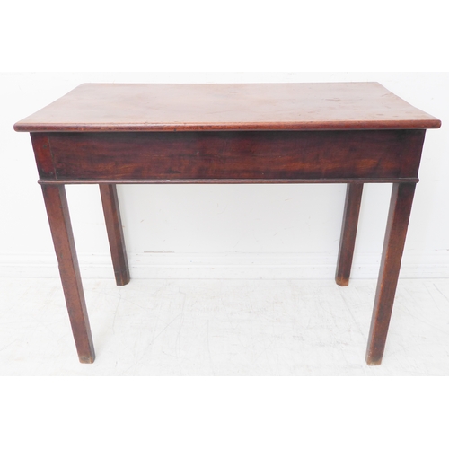 332 - A George II period mahogany side table: overhanging top above a right-hand end-drawer and raised squ... 