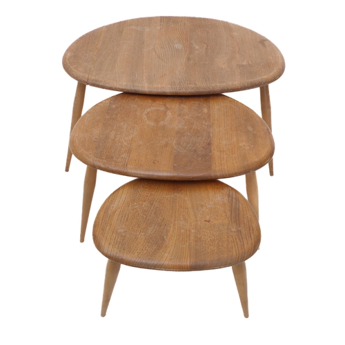 343 - A nest of three Ercol light oak occasional tables (one end broken and re-affixed to largest table) (... 