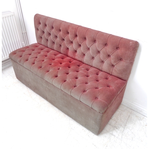 382 - A country-house-style faded pink-suede-upholstered buttonback settle (135cm wide x 54cm deep x 79 cm... 