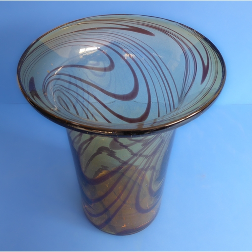 57 - An unusual 19th century glass vase: amber coloured body with metallic brown style swirling, looped d... 