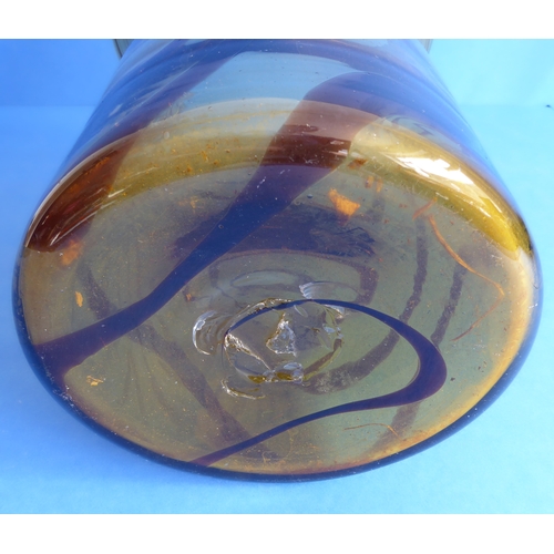 57 - An unusual 19th century glass vase: amber coloured body with metallic brown style swirling, looped d... 