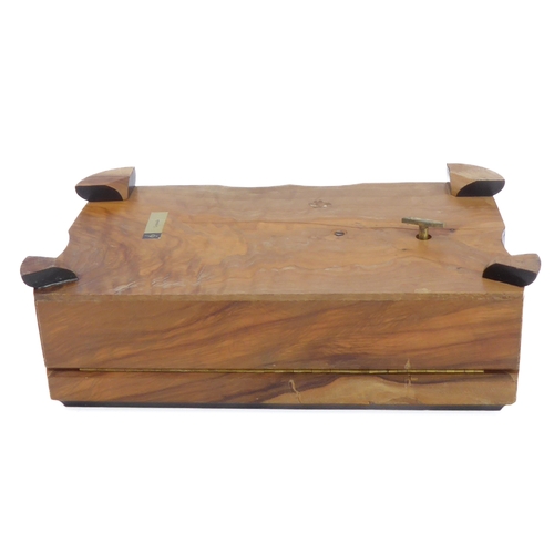 196 - A Chinese casket with carved exterior, an Art Deco musical cigar box and a turned alabaster bowl (3)... 