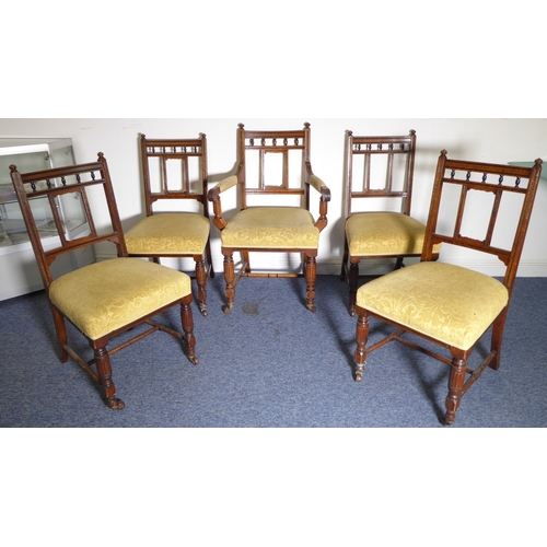 273 - A set of five (4 + 1) late 19th century solid oak and ebonised dining chairs in the Aesthetic style ... 