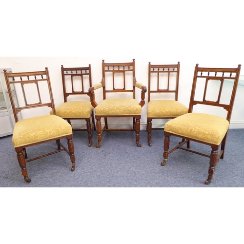 273 - A set of five (4 + 1) late 19th century solid oak and ebonised dining chairs in the Aesthetic style ... 