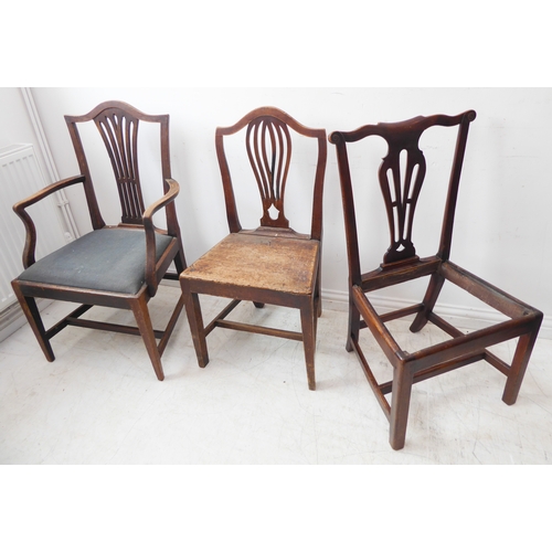 276 - A late 18th mahogany mahogany open armchair, Hepplewhite style top rail, pierced splat, drop-in seat... 