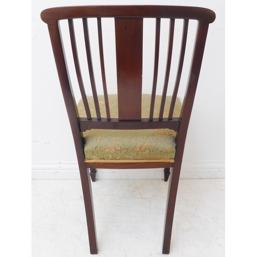 280 - A good set of four Edwardian mahogany and boxwood strung salon chairs; each with central vertical co... 