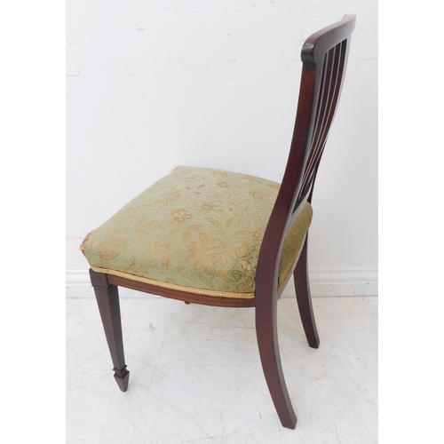 280 - A good set of four Edwardian mahogany and boxwood strung salon chairs; each with central vertical co... 