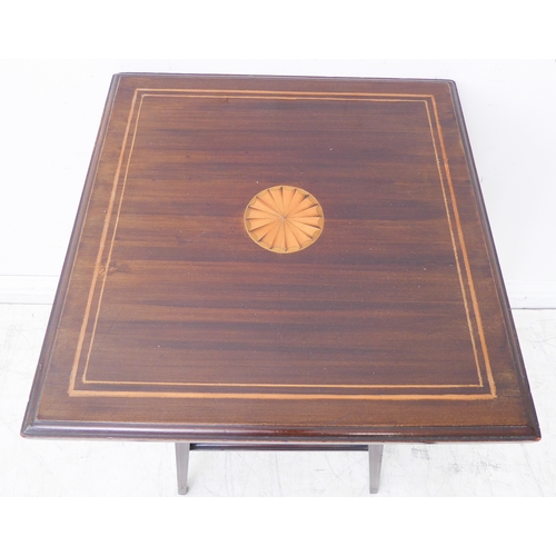 287 - An early 20th century mahogany and strung square-topped occasional table: the underside of the suppo... 