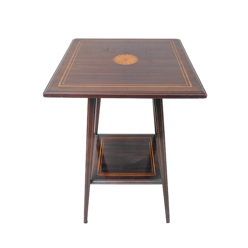 287 - An early 20th century mahogany and strung square-topped occasional table: the underside of the suppo... 