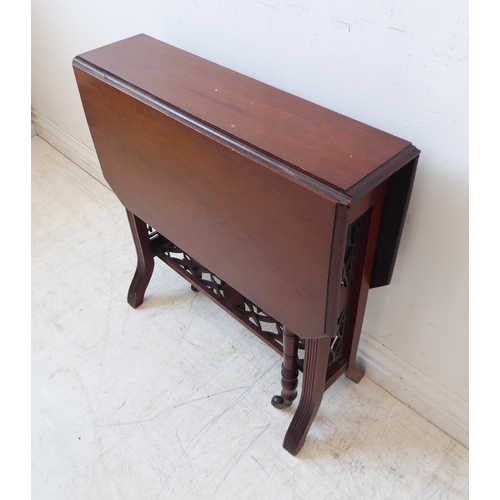 297 - An Edwardian period walnut Sutherland table with unusual pierced rectangular stretcher (74cm leaves ... 