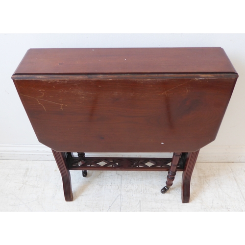 297 - An Edwardian period walnut Sutherland table with unusual pierced rectangular stretcher (74cm leaves ... 