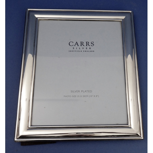 85 - Two Carrs silver-plated easel picture frames with wooden backs (32 x 27cm and 22.5 x 7.5cm)