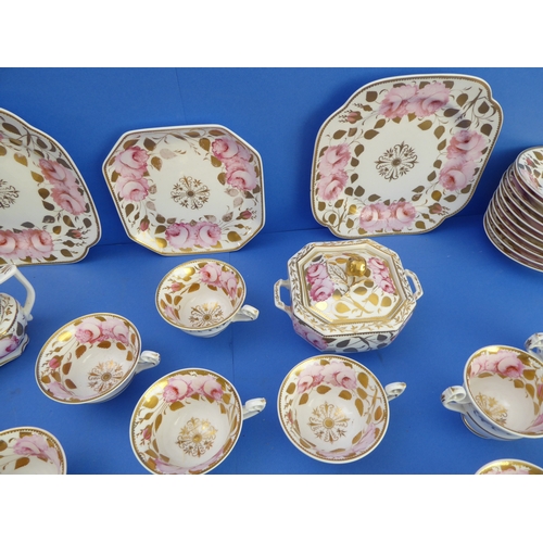 13 - A large and extensive early 19th century Spode tea service, each piece decorated in enamels with pin... 