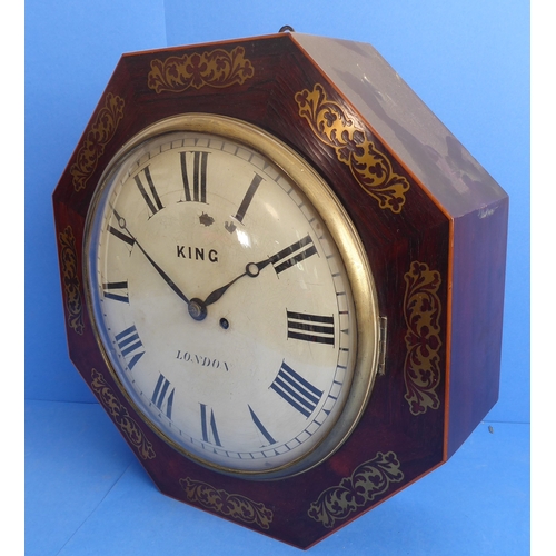 169 - An early 19th century brass-inlaid octagonal rosewood-cased wall clock of large proportions: the cre... 