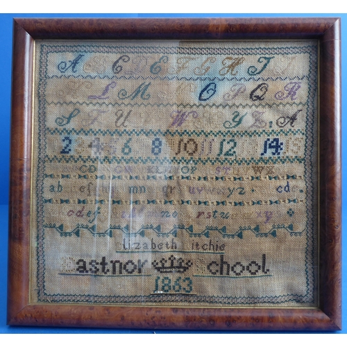 181 - A mid 19th century framed and glazed (later) needlework sampler by Elizabeth Ritchie (Eastnor School... 