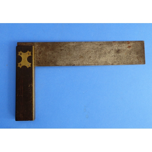 190 - A 19th century rosewood handled and brass mounted set square (36cm)