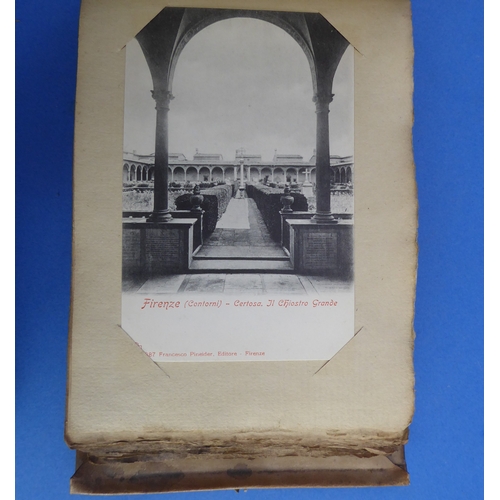 193 - A vellum-bound postcard album containing a selection of colour and monochrome postcards to include V... 