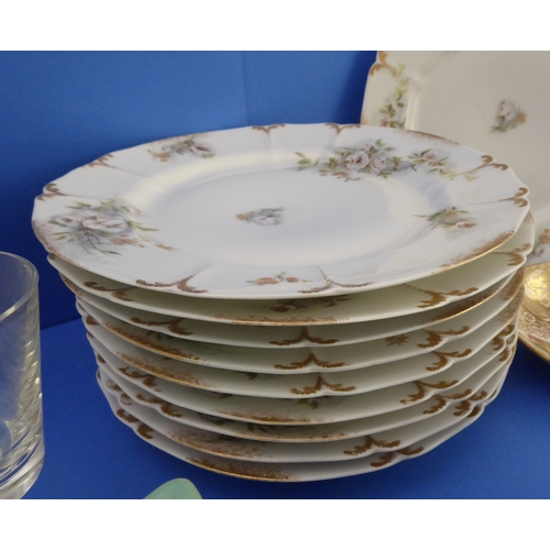 25 - Eleven fine Limoges (France) early 20th century plates decorated with white roses and various other ... 