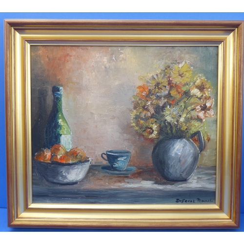 218 - A modern still life, impasto oil on board signed Defoort Marcel lower right, (35 x 41 cm) (gilt fram... 