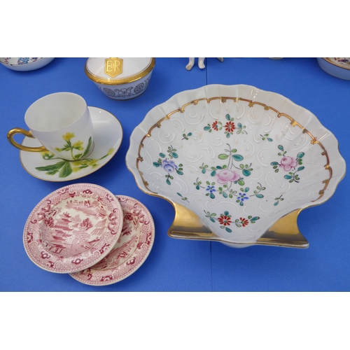 16 - An interesting selection of ceramics to include:
 an early 19th century two-handled Derby boat-shape... 