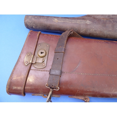 205 - Three leg o' mutton leather gun cases (one for repair)