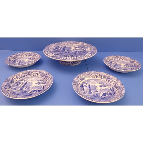 34 - A Copeland Spode's Italian pattern comport (31cm diameter), together with four matching bowls (19cm)... 