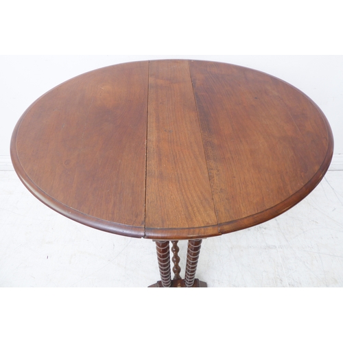 390B - An early 20th century oval topped walnut Sutherland style table on bobbin-turned legs (81cm leaves u... 