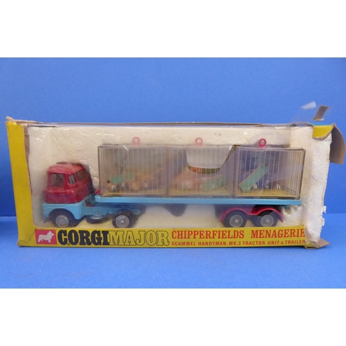 408 - Boxed Corgi die-cast models:
 Ford Tilt Cab - 1137;
 Chipperfields Menagerie - Scammel Handyman - 11... 