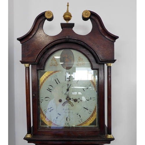 162 - An early 19th century oak-cased eight-day longcase clock: the broken swan-neck pediment above a thir... 