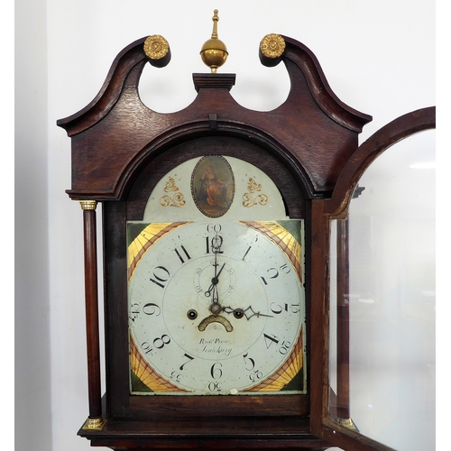 162 - An early 19th century oak-cased eight-day longcase clock: the broken swan-neck pediment above a thir... 