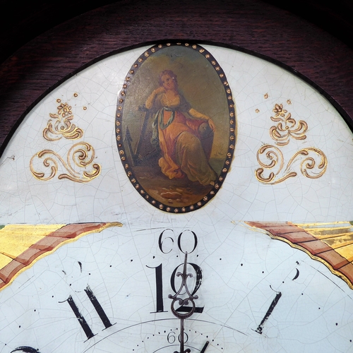 162 - An early 19th century oak-cased eight-day longcase clock: the broken swan-neck pediment above a thir... 