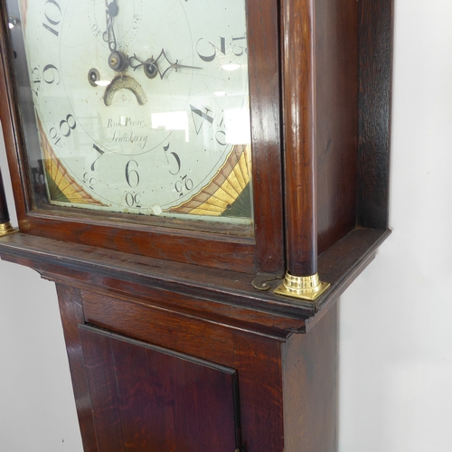 162 - An early 19th century oak-cased eight-day longcase clock: the broken swan-neck pediment above a thir... 