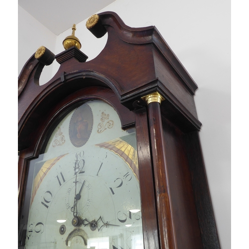 162 - An early 19th century oak-cased eight-day longcase clock: the broken swan-neck pediment above a thir... 