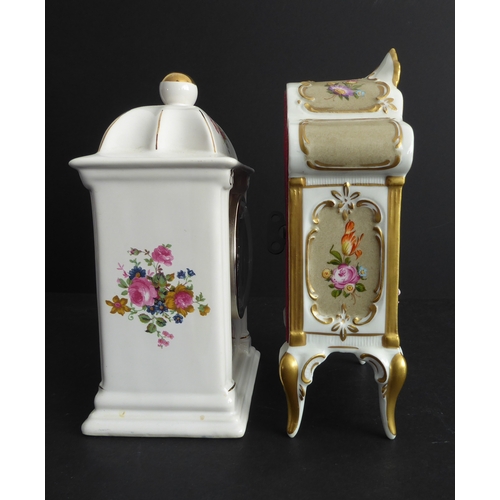 11 - A hand-gilded and decorated Dresden porcelain-cased mantle clock (21.5cm high), together with a late... 